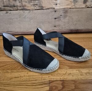 Fabiolas Anthropologie Black Suede Espadrille Wedge Sandals Shoes Made In Spain